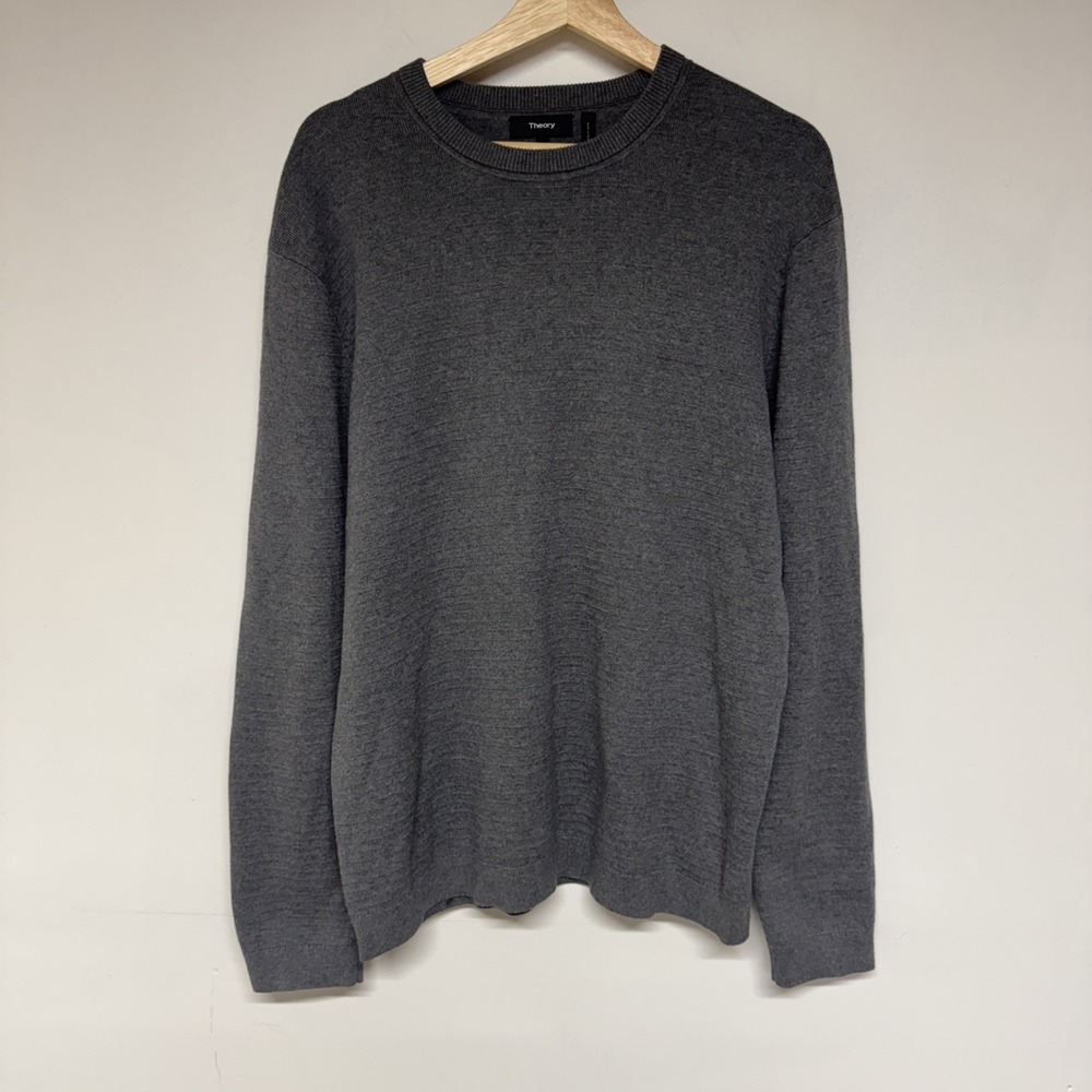 Theory Mens Sweater Size L Long Sleeves Crew Neck Pullover Knit Gray